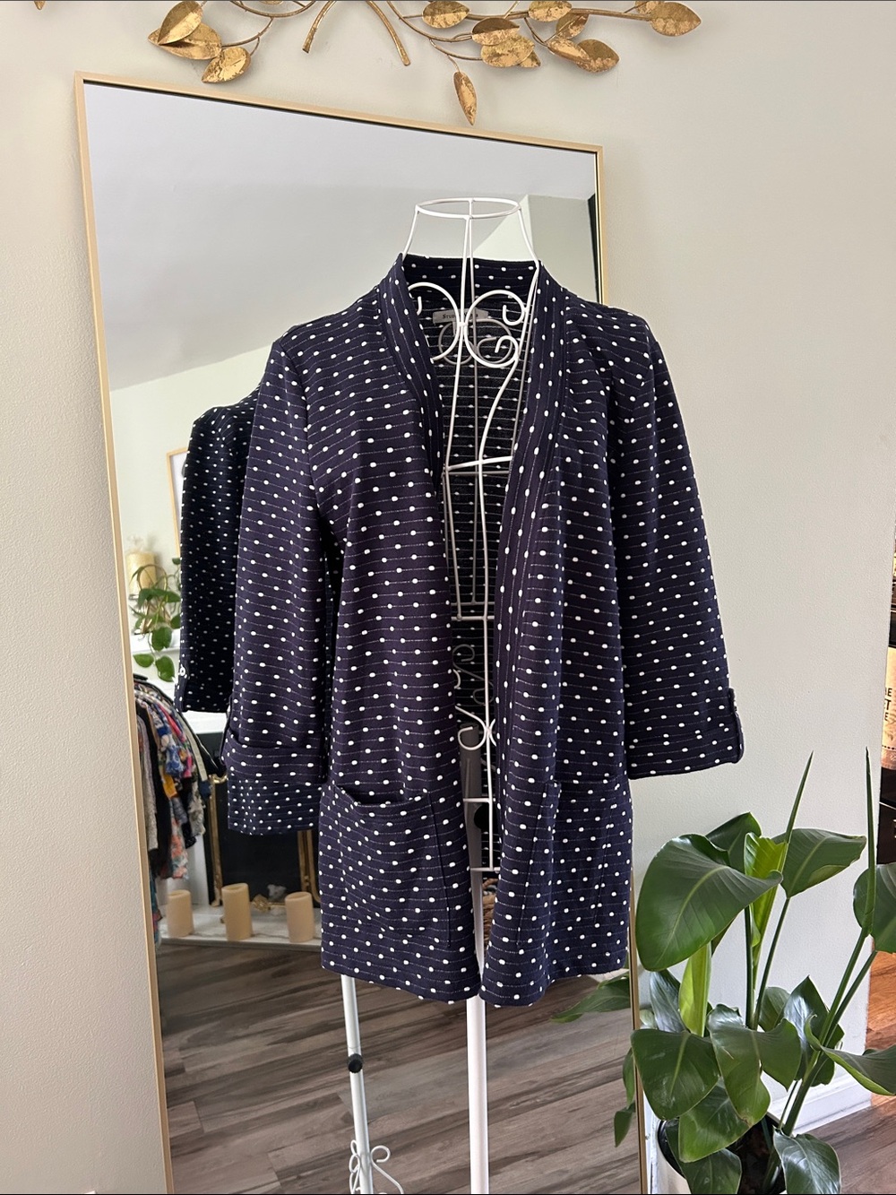 Studio Works Navy Polka Dot Open-Front Blazer